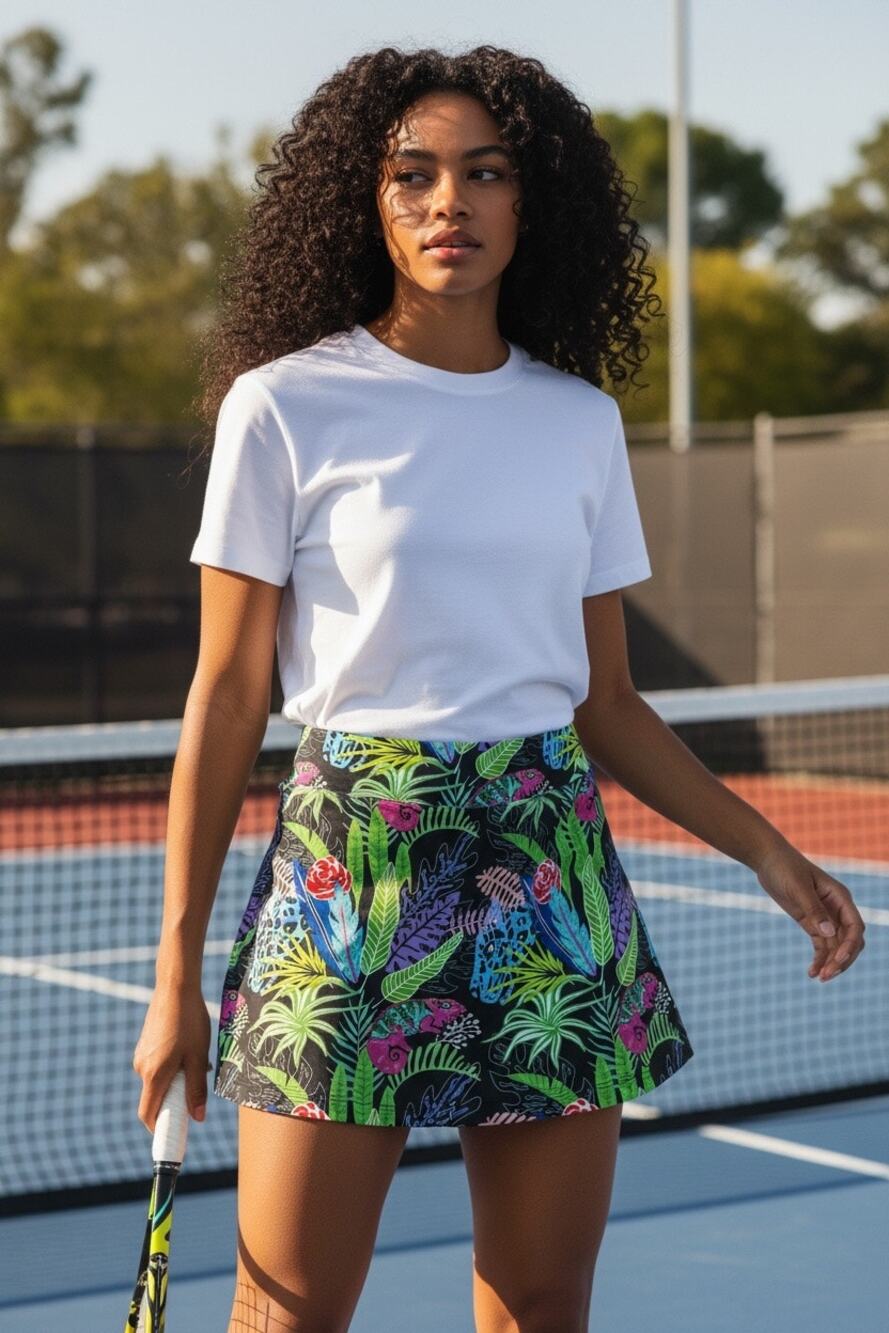 B Skinz Tropical Chameleon Print Skater Mini Skirt XS